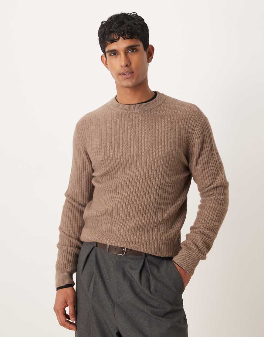 Mango - Klassischer, gerippter Relaxed Fit Pullover in Milchkaffee-Braun-Brown von Mango