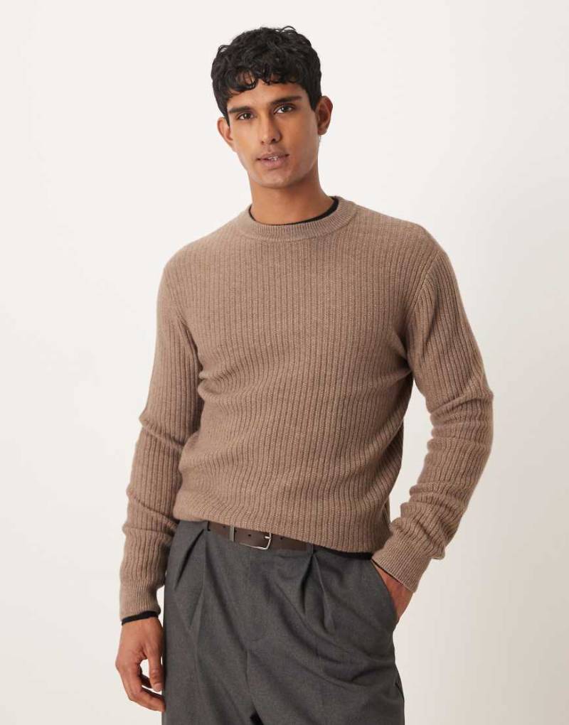 Mango - Klassischer, gerippter Relaxed Fit Pullover in Milchkaffee-Braun-Brown von Mango
