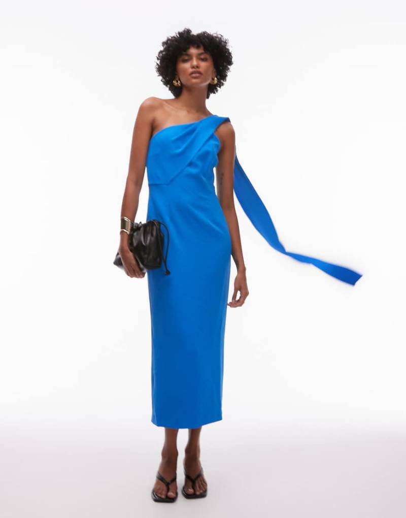 Mango - Kleid in Kobaltblau mit drapiertem One-Shoulder-Träger von Mango