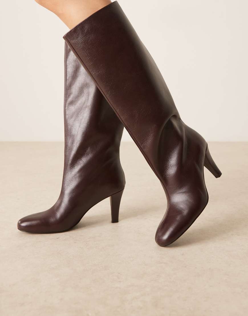 Mango - Kniehohe Stiefel auf 100% Leder in Kirschrot mit Absatz Mango - Kniehohe Stiefel auf 100% Leder in Kirschrot mit Absatz von Mango