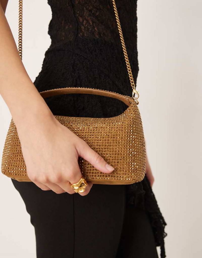 Mango - Kupferfarbene Handtasche mit Strassbesatz von Mango