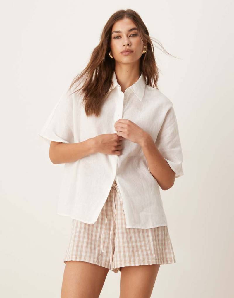 Mango - Kurzärmlige Hemdbluse aus Leinenmix in Weiß von Mango