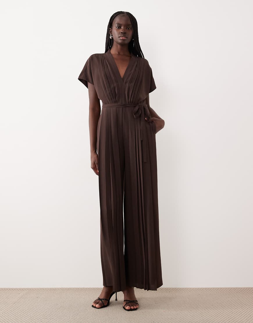 Mango - Kurzärmliger Jumpsuit in Schokobraun mit Faltendetail-Brown von Mango