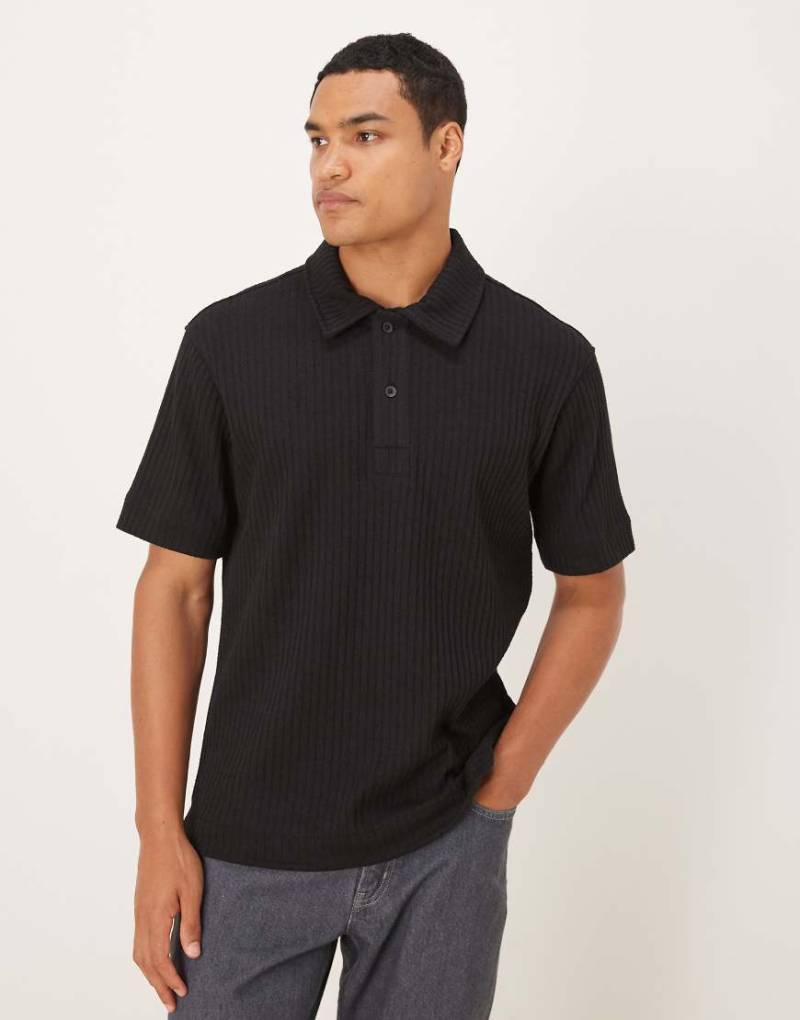 Mango - Kurzärmliges, geripptes Baumwollmix-Hemd in Schwarz von Mango