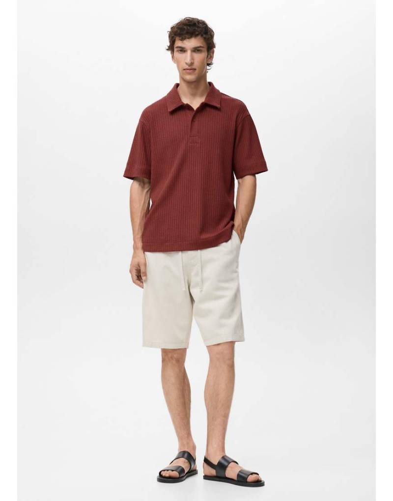 Mango - Kurzärmliges, geripptes Polohemd aus Baumwollmix in Dunkelrot von Mango