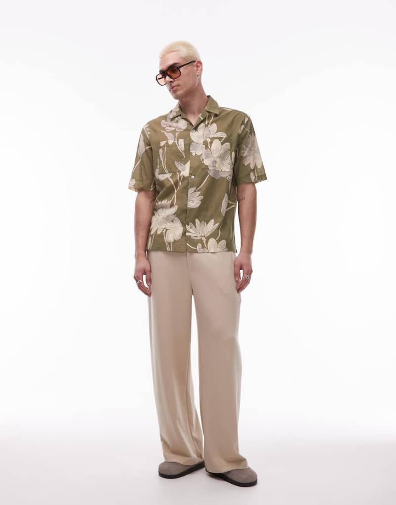 Mango - Kurzärmliges Hemd aus Baumwolle in Hellgrün mit Blumendruck von Mango