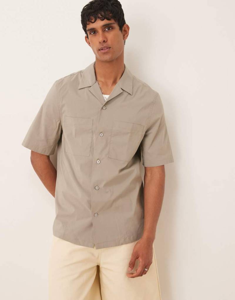 Mango - Kurzärmliges Hemd aus Baumwollmix in hellem Khaki-Grün von Mango