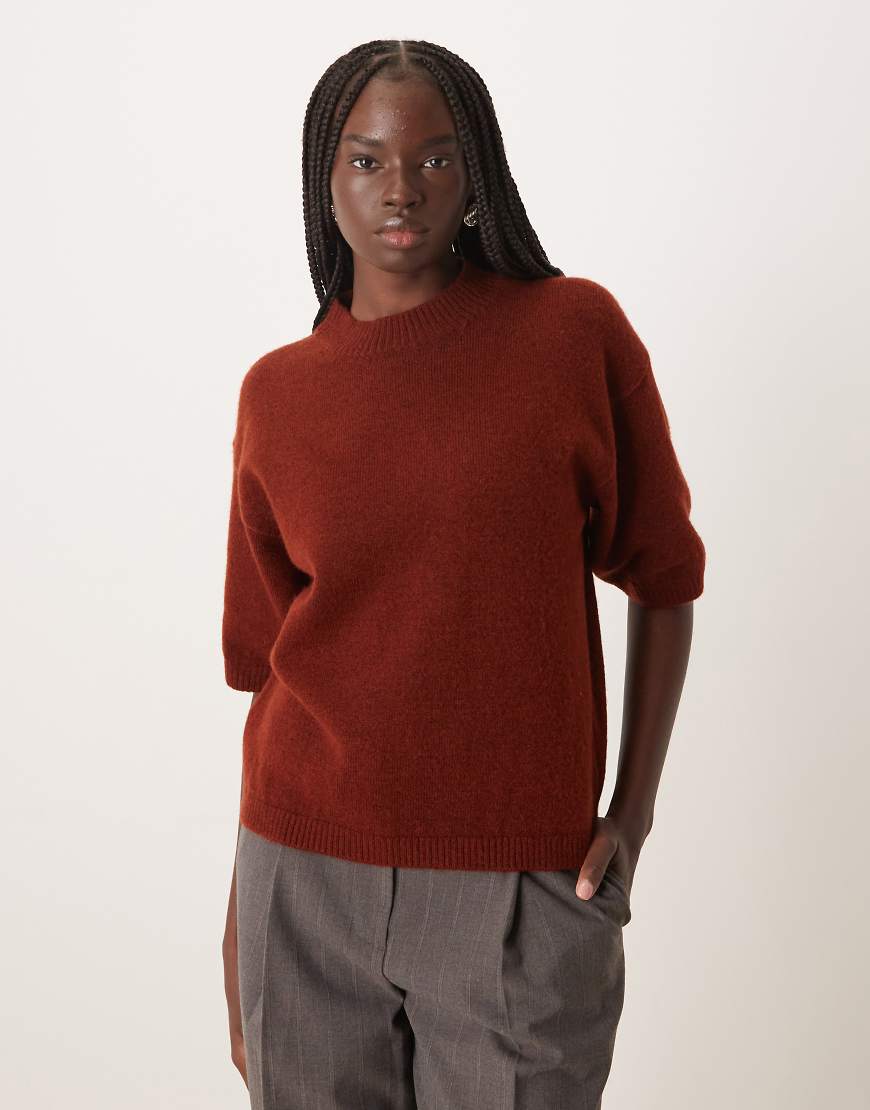 Mango - Kurzärmliges Strickoberteil in Burgunderrot von Mango