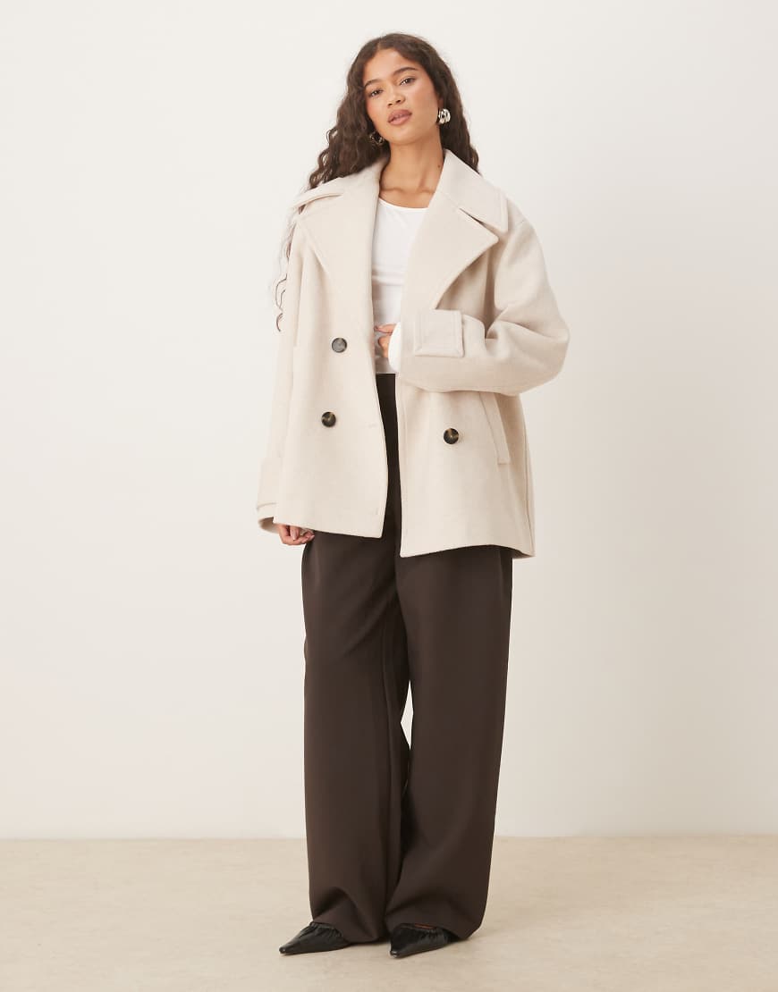 Mango - Kurze, zweireihige Jacke aus Wollmix in Hellgrau von Mango