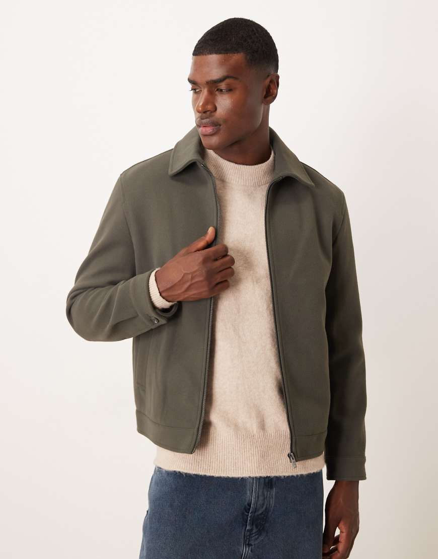 Mango - Kurze Relaxed-Fit-Jacke in Khaki mit Reißverschluss-Grün von Mango