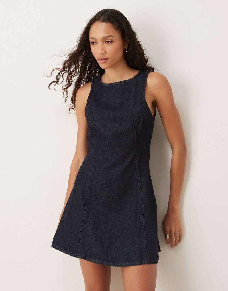 Mango - Kurzes Etuikleid aus 100% Baumwolle in Indigoblau mit Denim-Optik von Mango