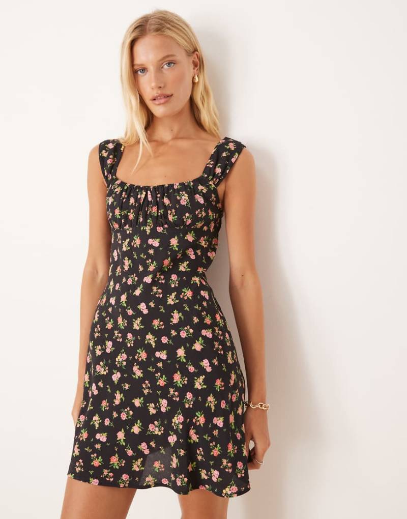 Mango - Kurzes Etuikleid mit eckigem Ausschnitt und Blumenmuster-Schwarz von Mango