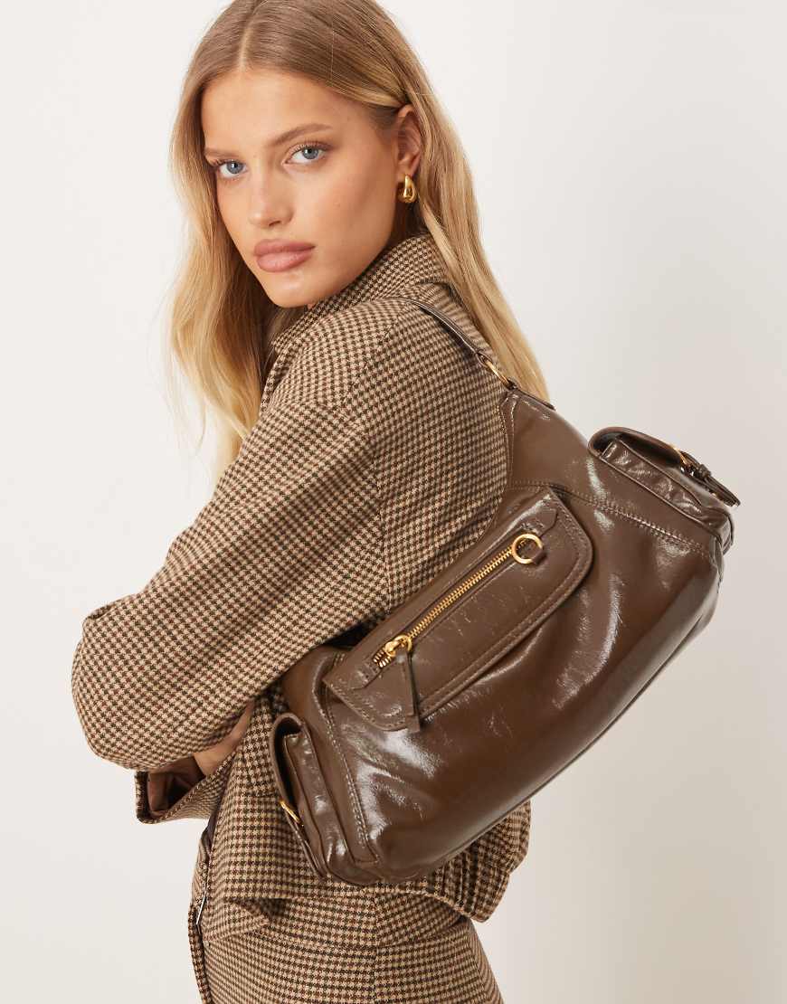Mango - Lässige Schultertasche in Braun mit Taschendetail-Brown von Mango