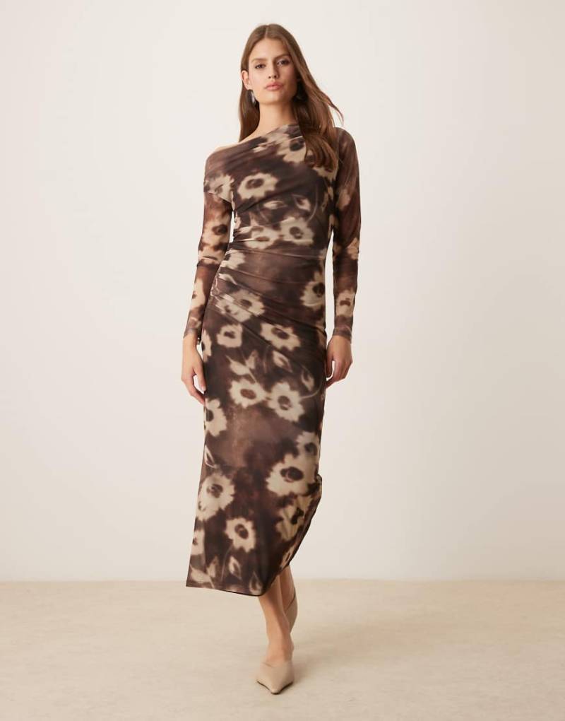Mango - Langärmliges, asymmetrisches Midikleid mit verschwommenem Blumenmuster-Brown Mango - Langärmliges, asymmetrisches Midikleid mit verschwommenem Blumenmuster-Brown von Mango