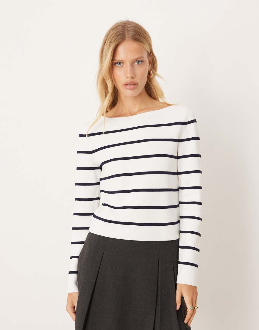 Mango - Langärmliges, schulterfreies Strickoberteil in Weiß von Mango