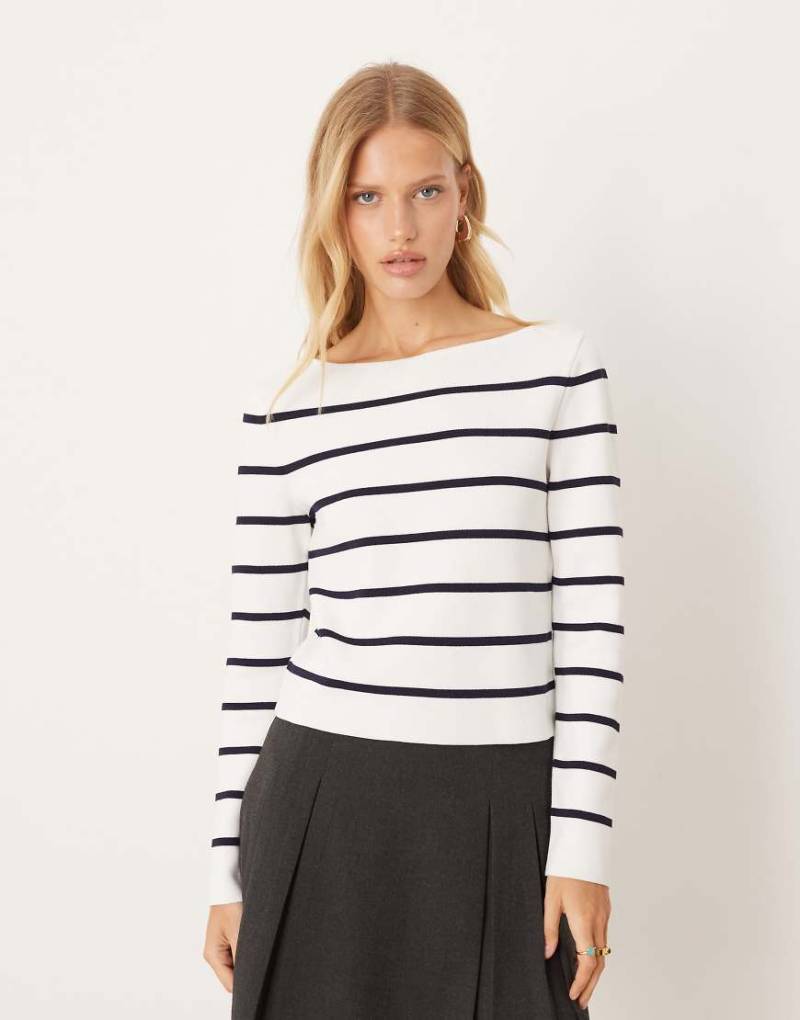 Mango - Langärmliges, schulterfreies Strickoberteil in Weiß von Mango