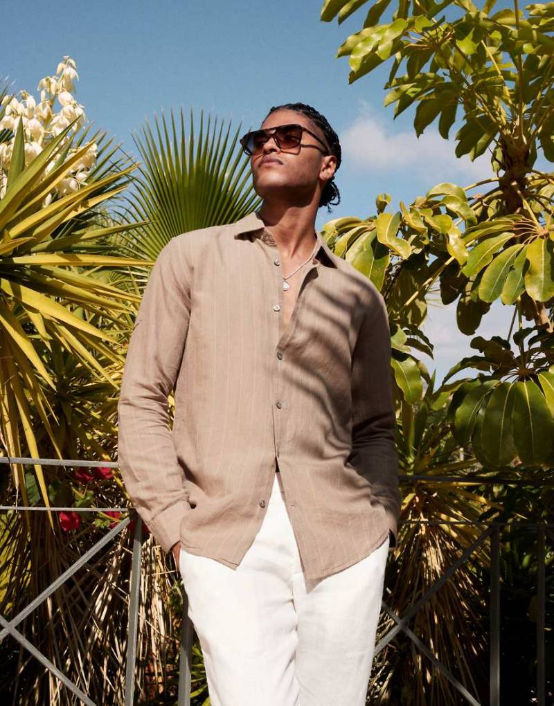 Mango - Langärmliges Hemd aus Leinenmix in Khaki-Grün von Mango