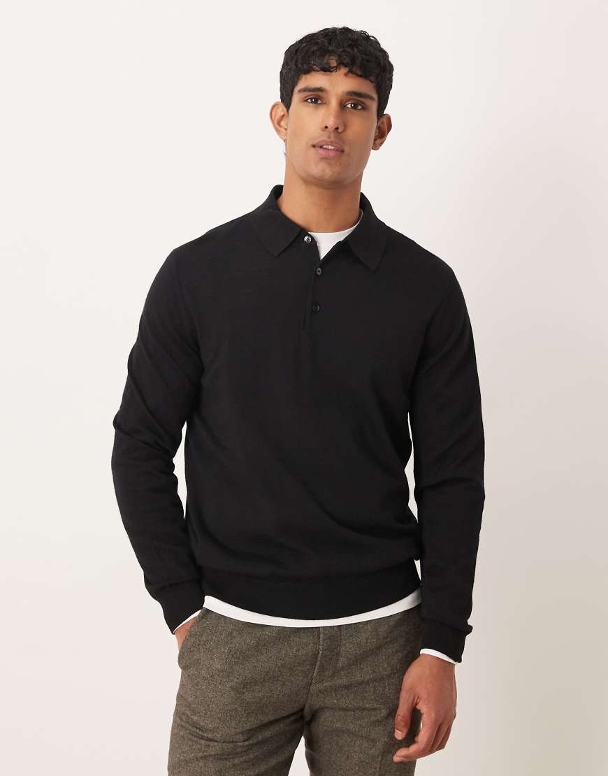 Mango - Langärmliges Polo-Oberteil aus Wollstrick in Schwarz mit Knopfleiste Mango - Langärmliges Polo-Oberteil aus Wollstrick in Schwarz mit Knopfleiste von Mango