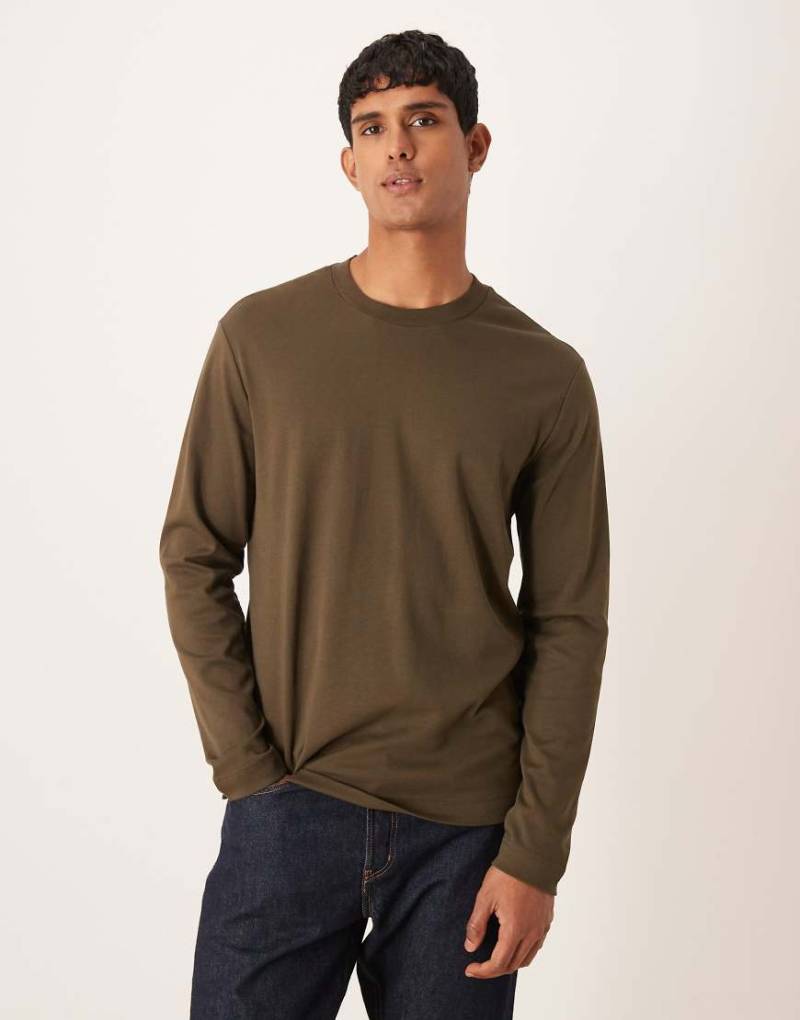 Mango - Langärmliges T-Shirt aus Baumwolle in Khaki-Grün von Mango
