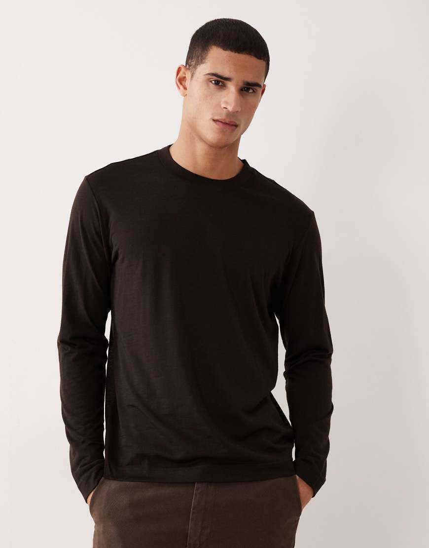 Mango - Langärmliges T-Shirt aus hochwertigem Wollmix in sattem Braun-Brown von Mango