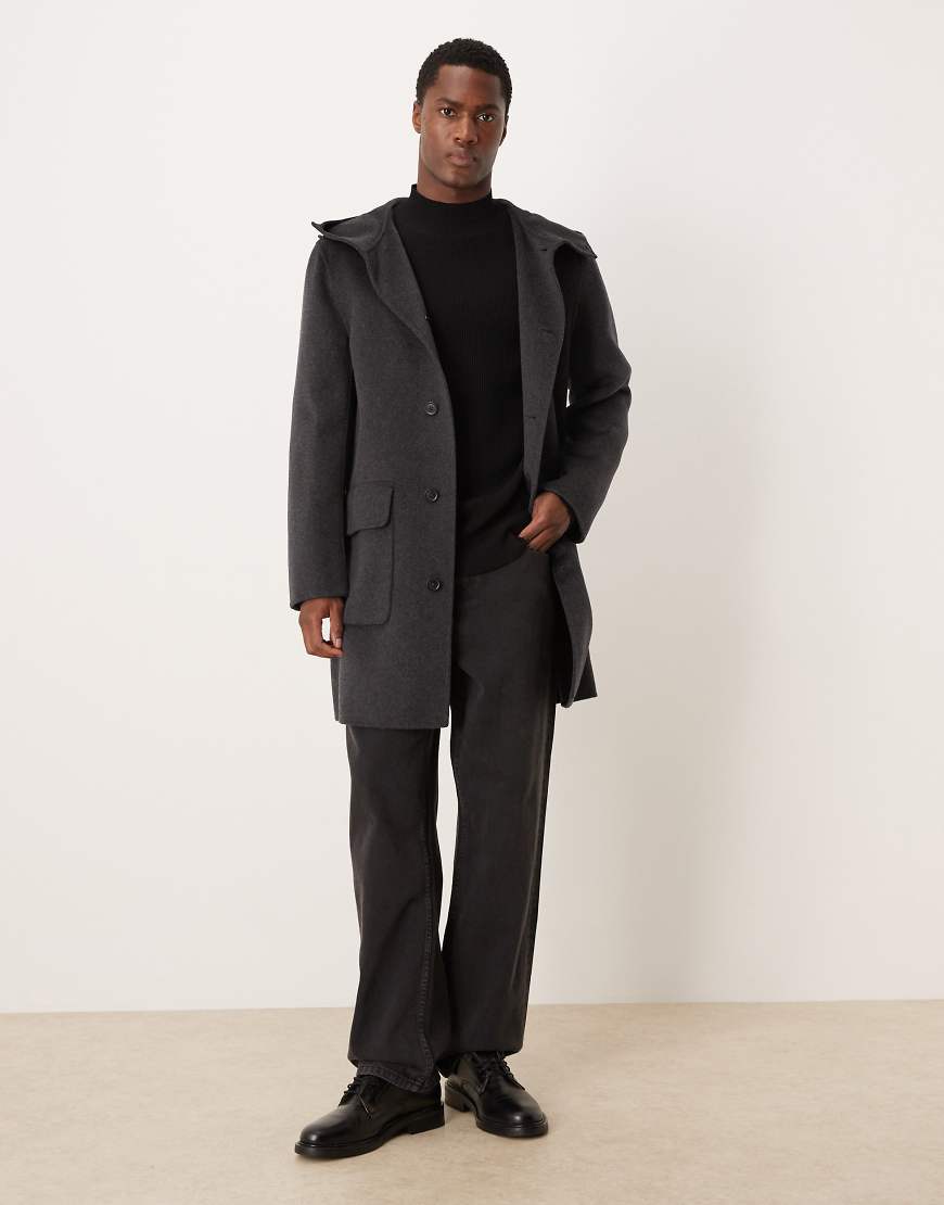 Mango - Langer Relaxed-Fit-Mantel aus Wollmix in Anthrazit mit Kapuze-Grau von Mango