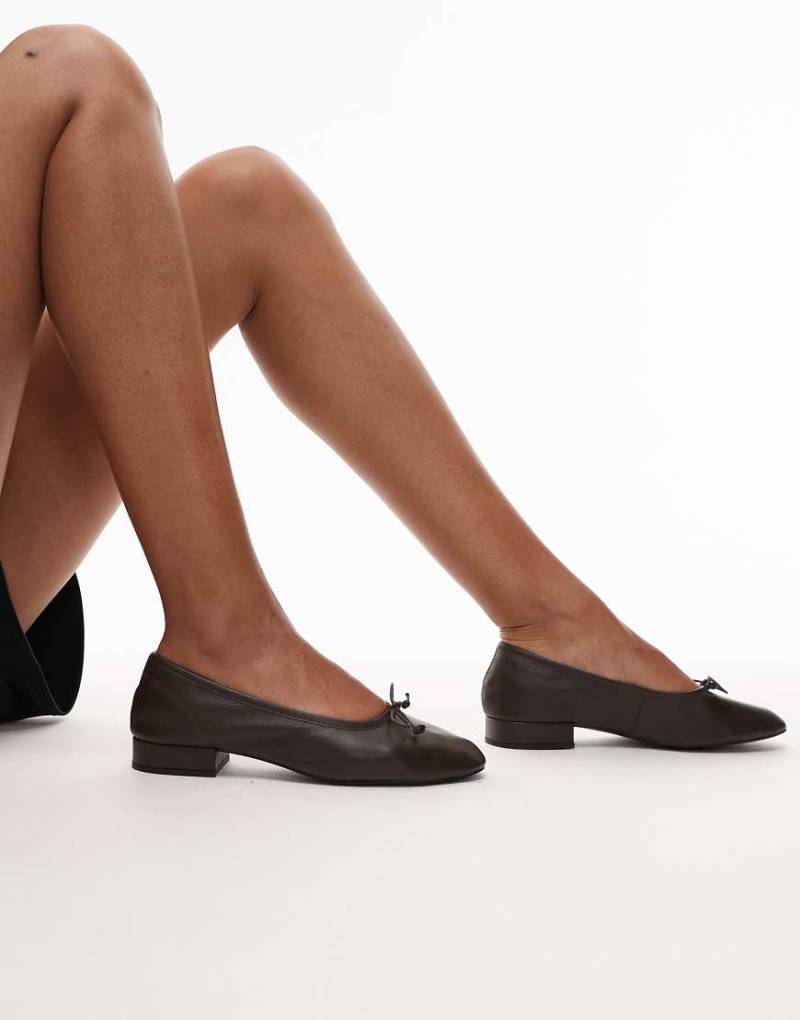 Mango - Leder-Ballerinas in Braun mit Absatz von Mango