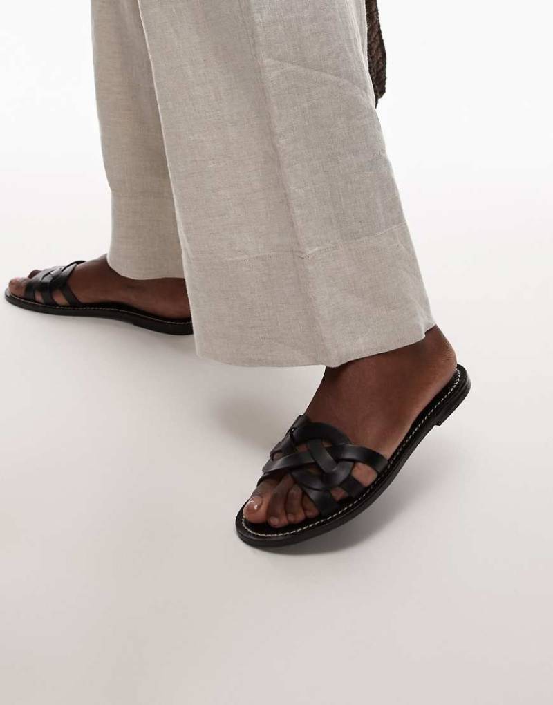 Mango - Ledersandalen in Schwarz mit geflochtenem Detail von Mango