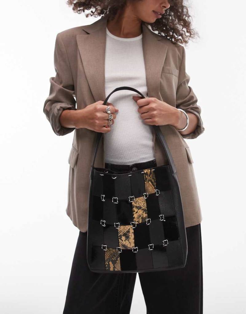 Mango - Ledertasche im Patchwork-Design in Schwarz von Mango