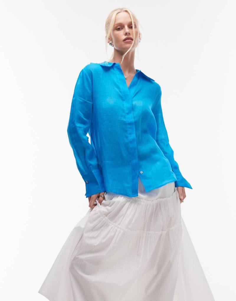 Mango - Ramie - Leicht durchscheinendes, langärmliges Hemd in leuchtendem Blau von Mango