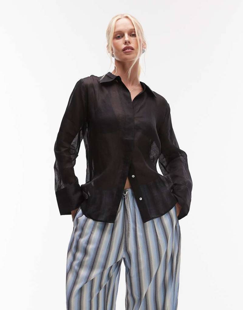Mango - Leichte Hemdbluse aus Ramie in Schwarz von Mango