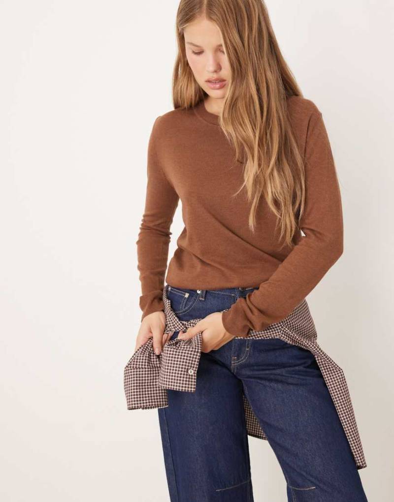 Mango - Leichter Pullover in Braun mit Rundhalsausschnitt-Brown von Mango