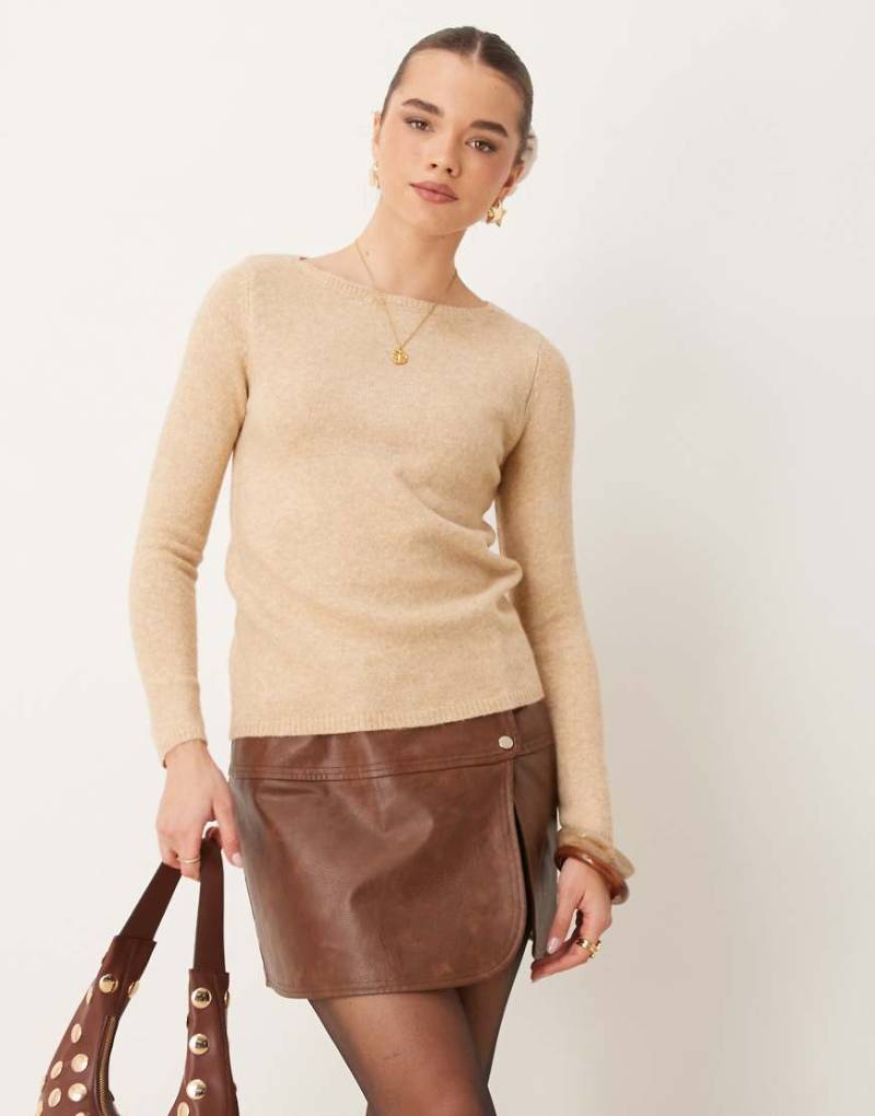 Mango - Leichter Pullover in Beige mit hohem U-Boot-Ausschnitt-Neutral von Mango