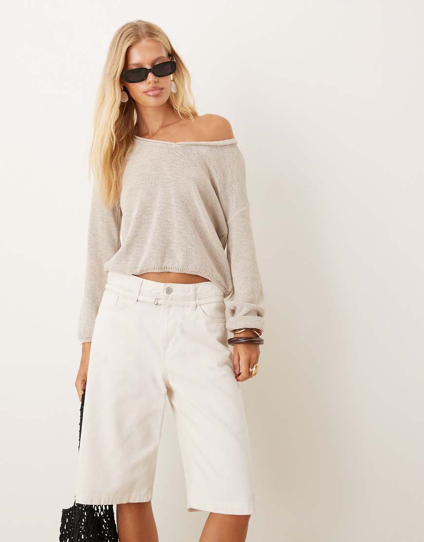 Mango - Leichtes, lockeres Strickoberteil in Kittbeige-Grün von Mango