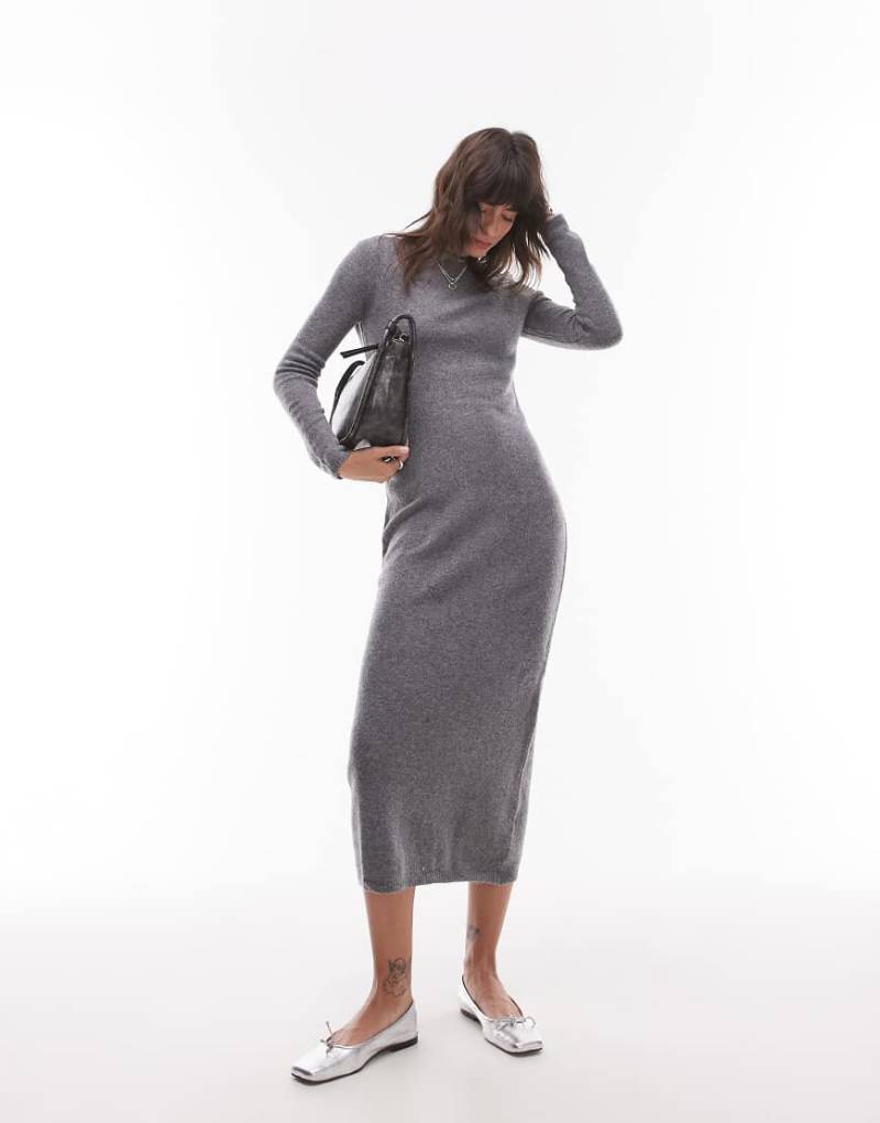 Mango - Leichtes Midikleid in Grau mit U-Boot-Ausschnitt von Mango