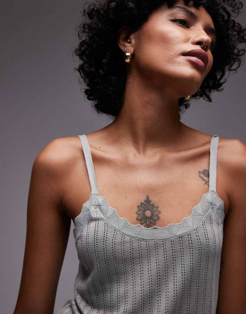 Mango - Leichtes Pyjama-Camisole aus durchbrochenem Strick in Salbeigrün, Kombiteil von Mango