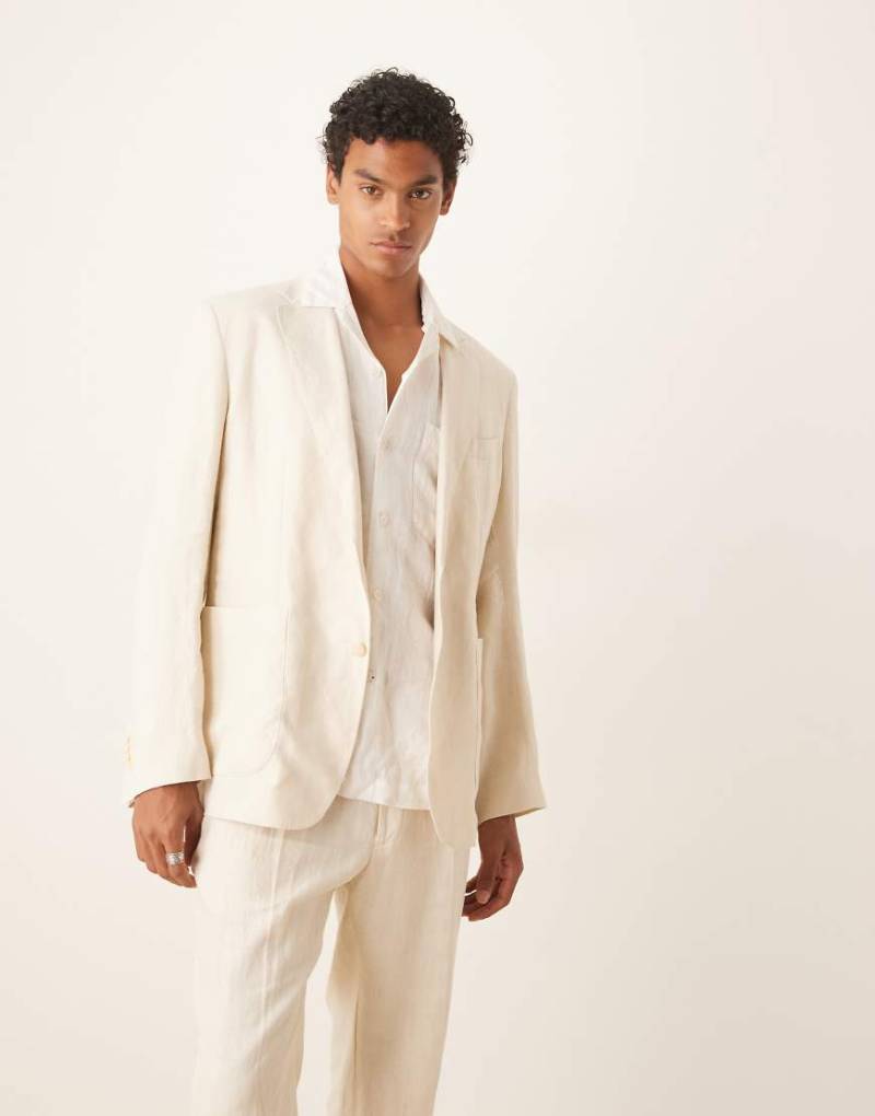 Mango - Leinen-Blazer in Ecru mit regulärem Schnitt, Kombiteil-Neutral von Mango