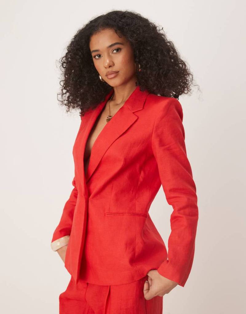 Mango - Leinen-Blazer in Rot, Kombiteil von Mango