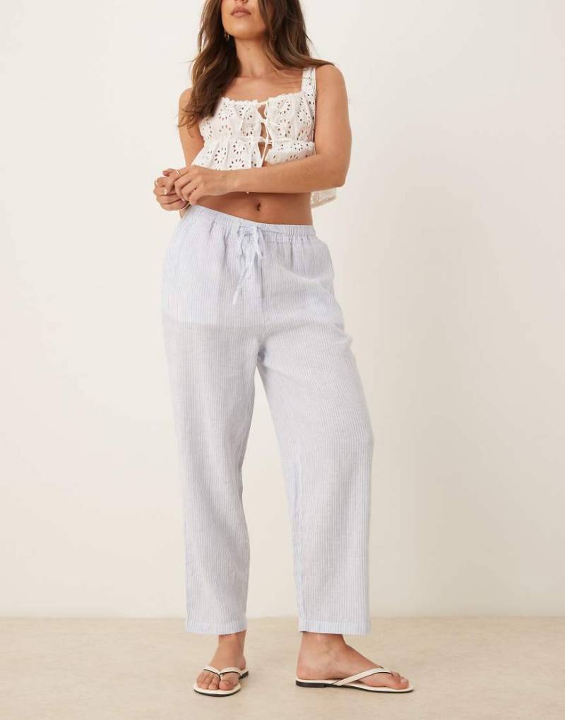 Mango - Leinenhose in Blau mit Kordelzugbund von Mango