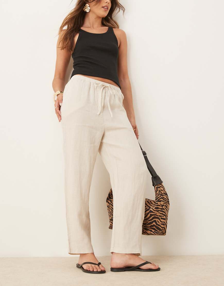 Mango - Leinenhose in Hellbeige mit Kordelzug an der Taille-Neutral von Mango