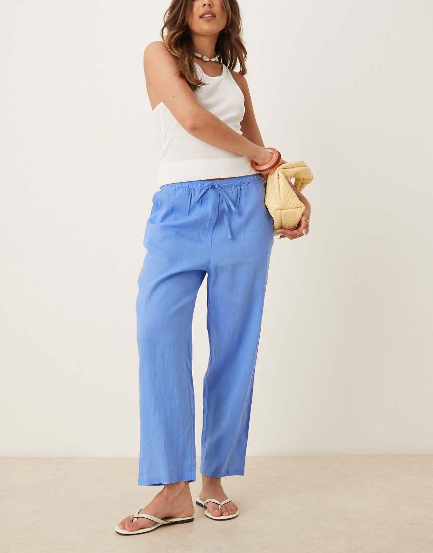 Mango - Leinenhose in Hellblau mit Kordelzug an der Taille von Mango