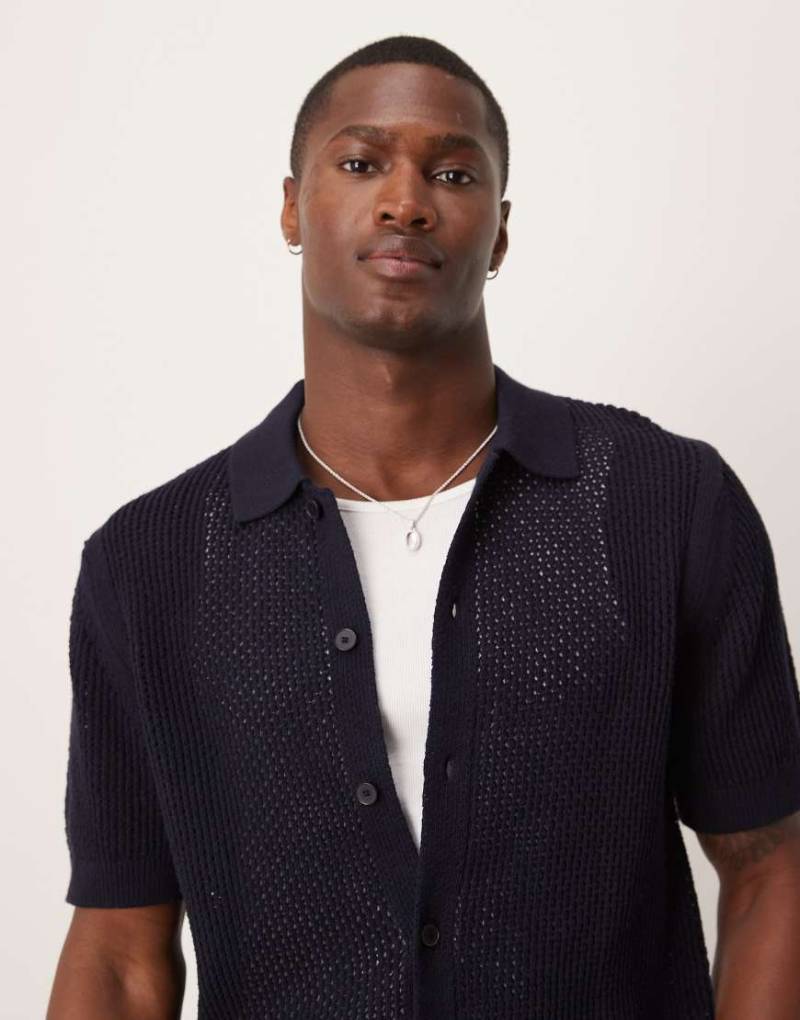 Mango - Locker geschnittenes, kurzärmliges Hemd aus Baumwoll-Häkelstrick in Schwarz von Mango