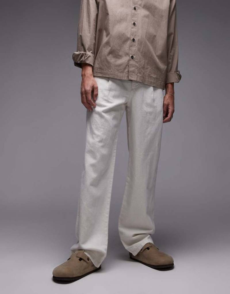 Mango - Locker sitzende Hose aus Leinen in Beige mit geradem Schnitt-Neutral von Mango