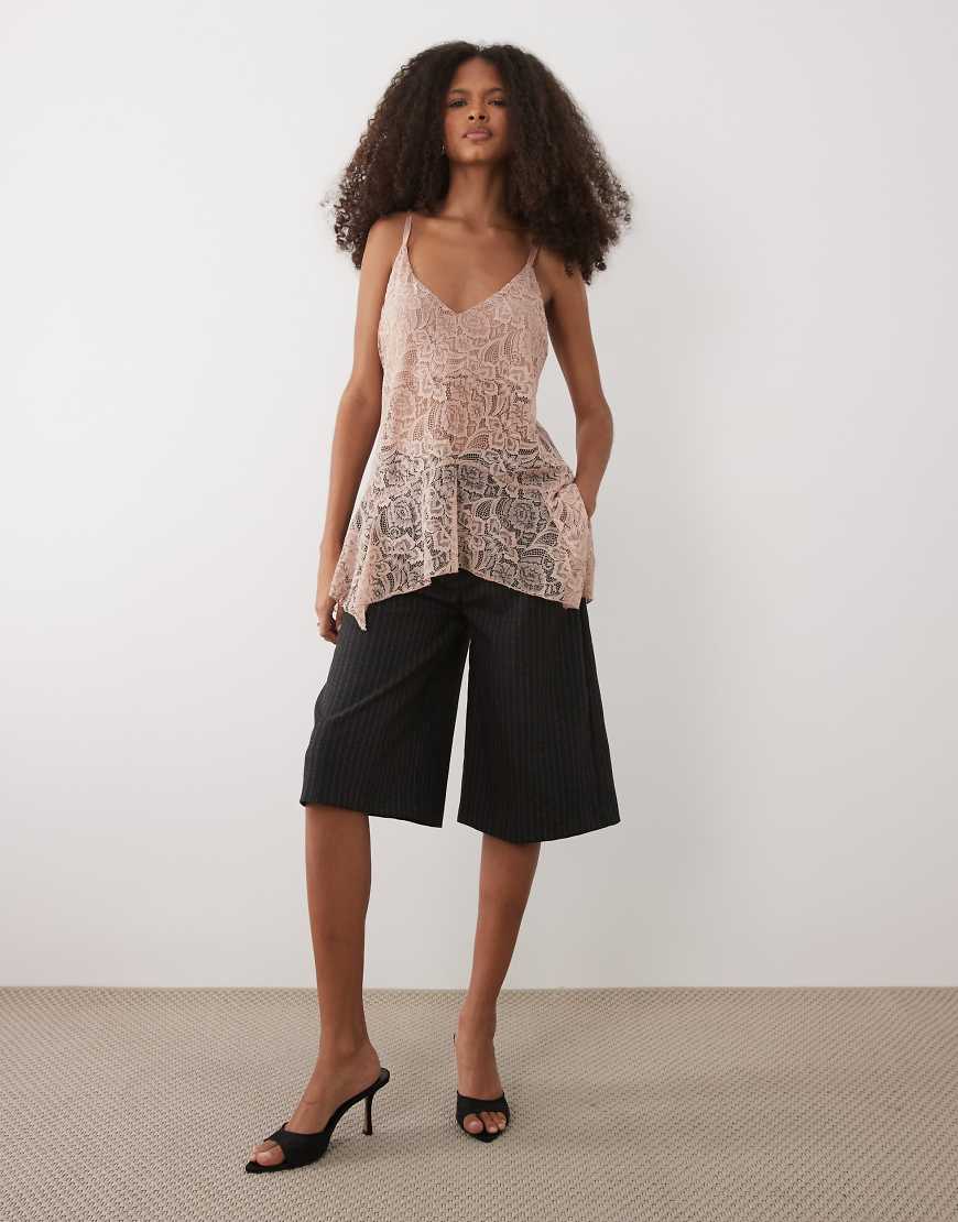 Mango - Longline-Camisole aus Spitze in Rosa von Mango