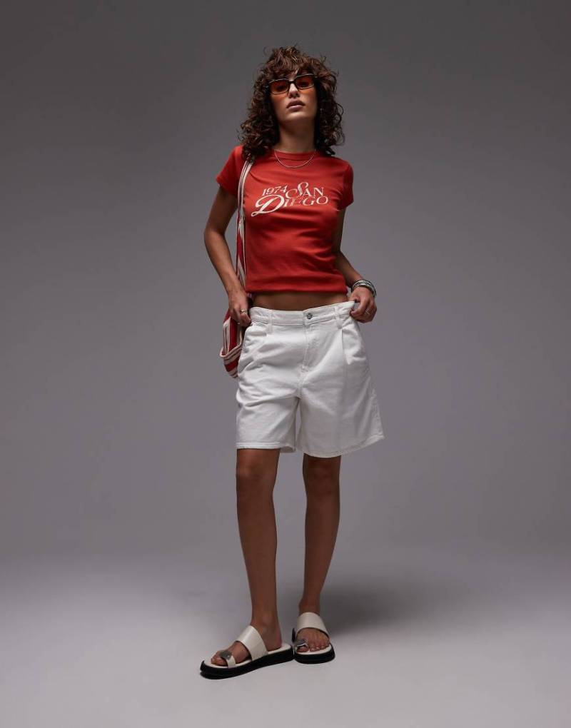 Mango - Longline-Jeans-Shorts in Weiß mit geradem Bein von Mango