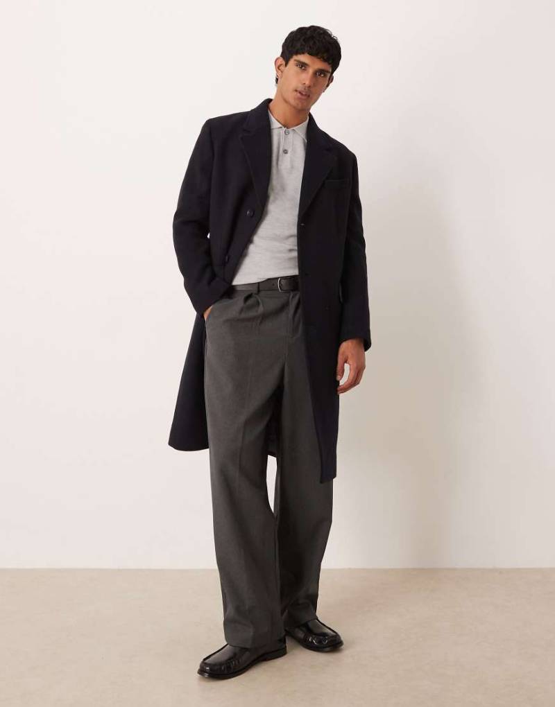 Mango - Longline-Mantel aus Wollmix in Marineblau von Mango