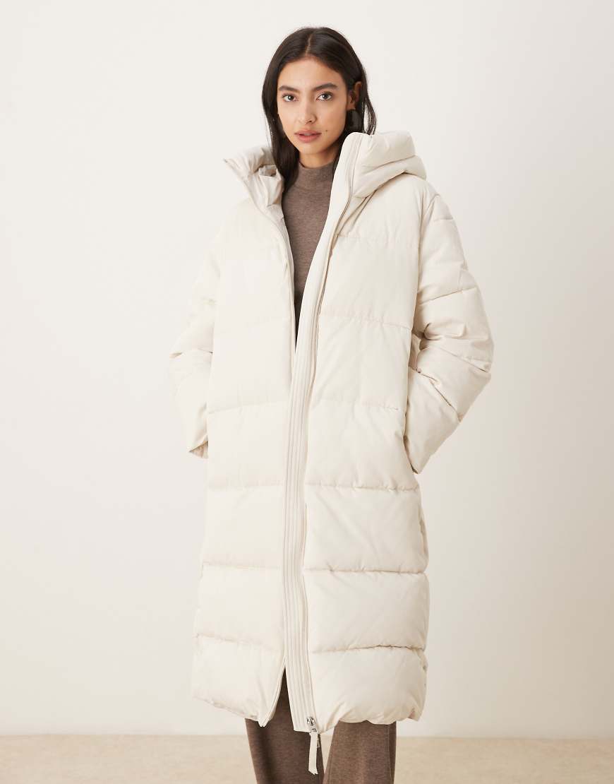 Mango - Longline-Steppjacke in Cremeweiß mit Kapuze von Mango