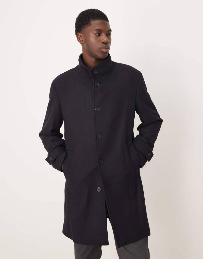 Mango - Mantel aus Wollmix in Schwarz mit Trichterkragen von Mango