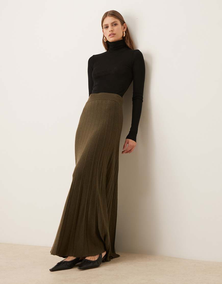 Mango - Maxi-Faltenrock aus Wollmix in Khaki-Grün Mango - Maxi-Faltenrock aus Wollmix in Khaki-Grün von Mango
