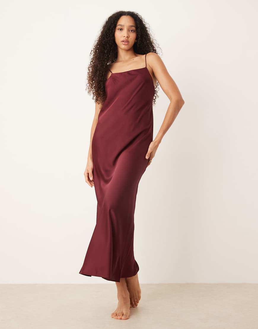 Mango - Maxi-Trägerkleid aus Satin in Dunkelrot von Mango