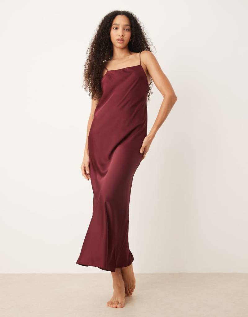 Mango - Maxi-Trägerkleid aus Satin in Dunkelrot von Mango